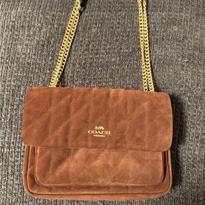 Coach Tan Quilted Suede Shoulder Bag